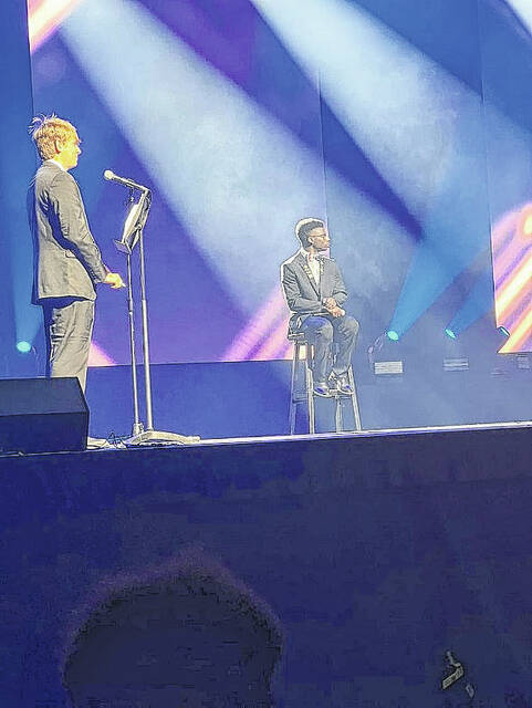 Jair McElveen on stage as a top 3 finalist for National Beta president at this years National Beta Convention.
                                 Courtesy of the Bladen County School Facebook page