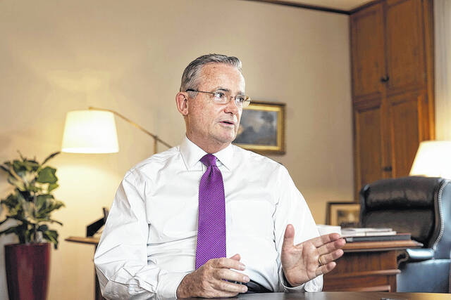 130326689_web1_ROB012624RELMormonLeadership
Elder Patrick Kearon, the newest Apostle of the Church of Jesus Christ of Latter-day Saint, is pictured in his office at the Church Administration Building in Salt Lake City Jan. 19.
Laura Seitz | The Deseret News via AP