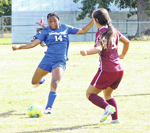 131794378_web1_Clarkton_Williams_girls_soccer_01
The Clarkton School of Discovery girls soccer team (blue jerseys) played Williams Township on Thursday.
Sonny Jones / Bladen Journal