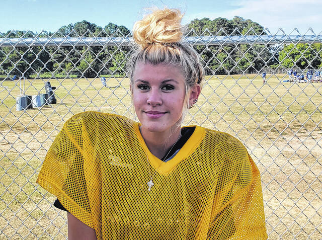 <p>Kenley Parks, a sophomore, is the first female kicker for the East Bladen JV football team.</p>
<p>Sonny Jones / Bladen Journal</p>