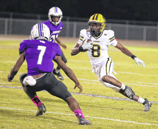 <p>West Bladen’s Sincere McKinley (7) closes in on a tackle against Fairmont’s Omarion Carmichael.</p>
<p>Kenneth Armstrong / kenarmphoto.com</p>