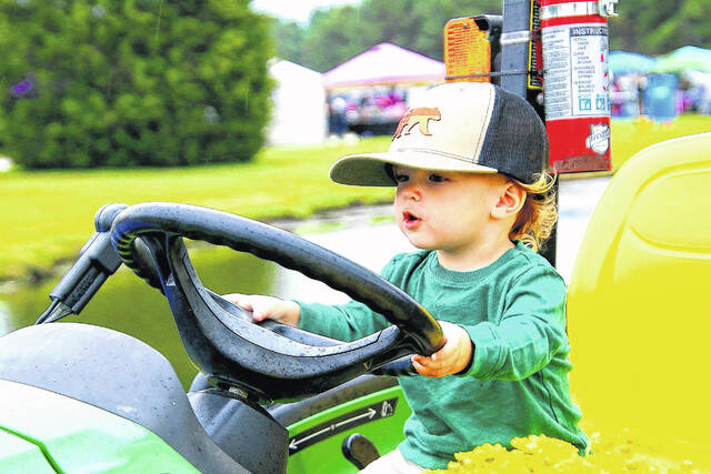 <p>“HEY… move it or lose it! I’m hauling a load of Muscadines over to the stomp.” The 19th annual North Carolina Grape Festival was held in the midst of coastal rains Saturday at Lu Mil Vineyard in Dublin, North Carolina. The inclement weather only altered the plans of organizers slightly and the weather couldn’t stop the faithful grape stompers. Bladen Community College gave their support at the festival as they set up an “ag photo booth” bringing greater visibility to their Agribusiness Technology Program.</p>
<p>Mark DeLap | Bladen Journal</p>