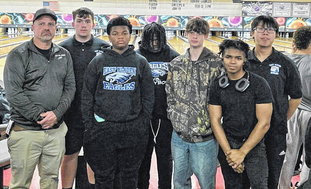 <p>Members of the East Bladen bowling team coached by Walt Williamson are William Borzia, Javonnia Riggins, Braylen Johnson, Johnny Wilson, Jason Jeang, Missiah Robinson and Brayden Odham.</p>
<p>Contributed photo</p>