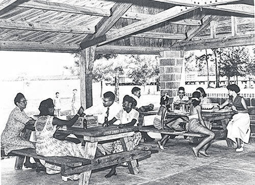 <p>A family reunion held at Jones Lake State Park about 1945.</p>
<p>North Carolina State Parks and Recreation archive photo</p>