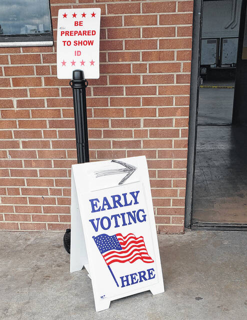 A sign outside an early voting site reminds voters that photo ID will have to be shown.
Sonny Jones / Bladen Journal