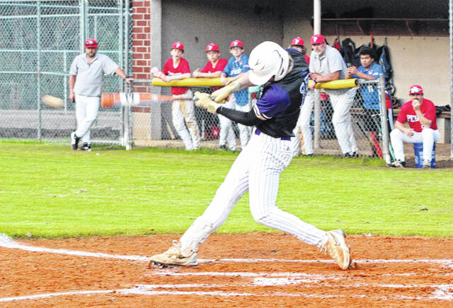 West Bladens J.T. Hepler rips a single to right in the first inning against Pender on Monday, March 9.
                                 Sonny Jones / Bladen Journal