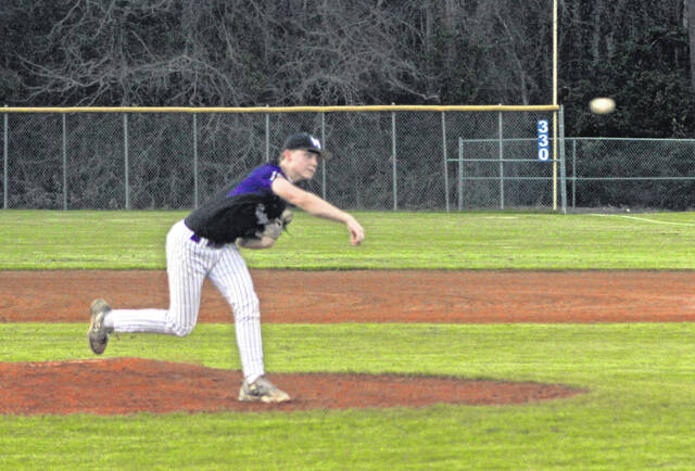 West Bladens Jerod Smith struck out 11 and allowed only one hit in a 14-0 win against Pender on March 9.
                                 Sonny Jones / Bladen Journal