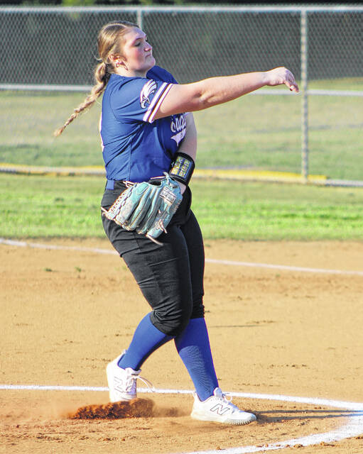 East Bladen pitcher Jenna Brice struck out 11 in a 3-2 win against Clinton.
                                 Xavier Potts / East Bladen journalism class