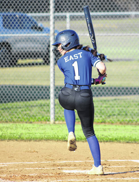 East Bladens Tatum Allen gets ready to swing at a pitch against Clinton.
                                 Xavier Potts / East Bladen journalism class