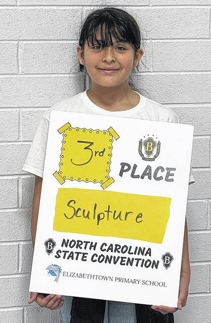 Elizabethtown Primarys Isabella Munoz-Ventura placed third in Elementary Sulpture at the State Beta Convention.
Contributed photo