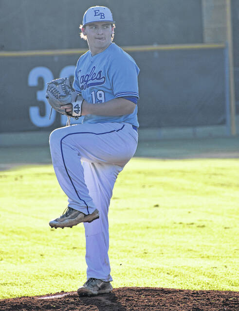 East Bladen pitcher Jaxon Hair struck out the six batters he faced against Union
                                 Xavier Potts / East Bladen journalism class