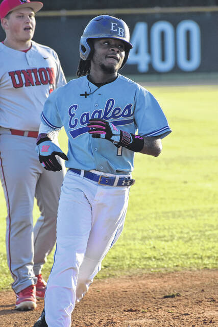 East Bladens Braylon Cromartie had a hit, RBI and scored two runs against Union.
                                 Xavier Potts / East Bladen journalism class