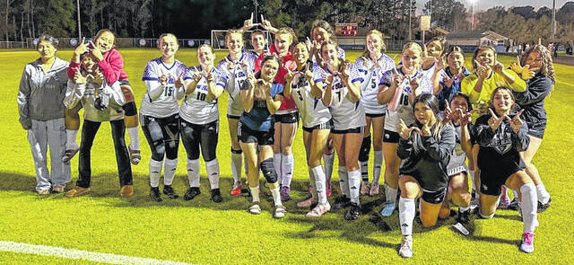 The West Bladen junior varsity soccer team celebrates its 4-1 win at Whiteville
                                 Contributed photo