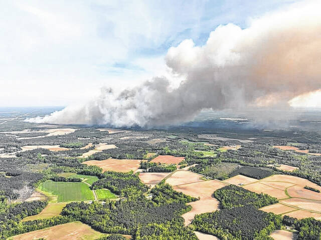 An aerial shot of the wildfire off Rosindale Road near Council on Wednesday, April 8.
                                 N.C. Forest Service photo