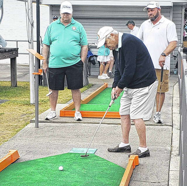 Bill Kirby putts on the second hole Sunday, April 26. Kirby won the Harry Womble Memorial tournament Saturday, April 25 at Grand Regal Resort.
Sonny Jones / Bladen Journal