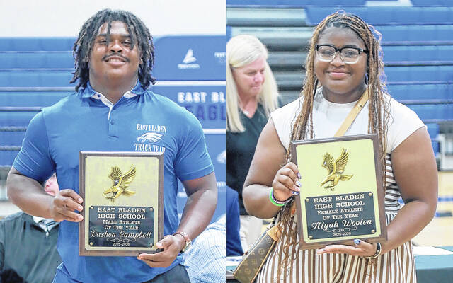 Dashon Campbell was named Male Athlete of the Year and Niyah Wooten was named Female Athlete of the Year on Tuesday, May 19 at East Bladens athletic banquet.
                                 Kenneth Armstrong / kenarmphoto.com