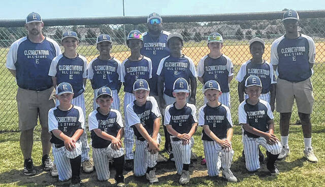 The Elizabethtown AAA (Minors) All Stars are, first row, from left, Kohen Smeigh, Javie Jackson, Wallen Smith, Bryson Lee, Jackson Johnson and Camden Wooten. Second row, from left, Coach Neil Smeigh, Boyce Allen, Jacari Rhodie, Tyson Powell, Coach Teffrey McKoy, Atlantis Ripley-Bowen, Eli Rutland, T.J. Smith and Coach Camrin Wooten.
Contributed photo